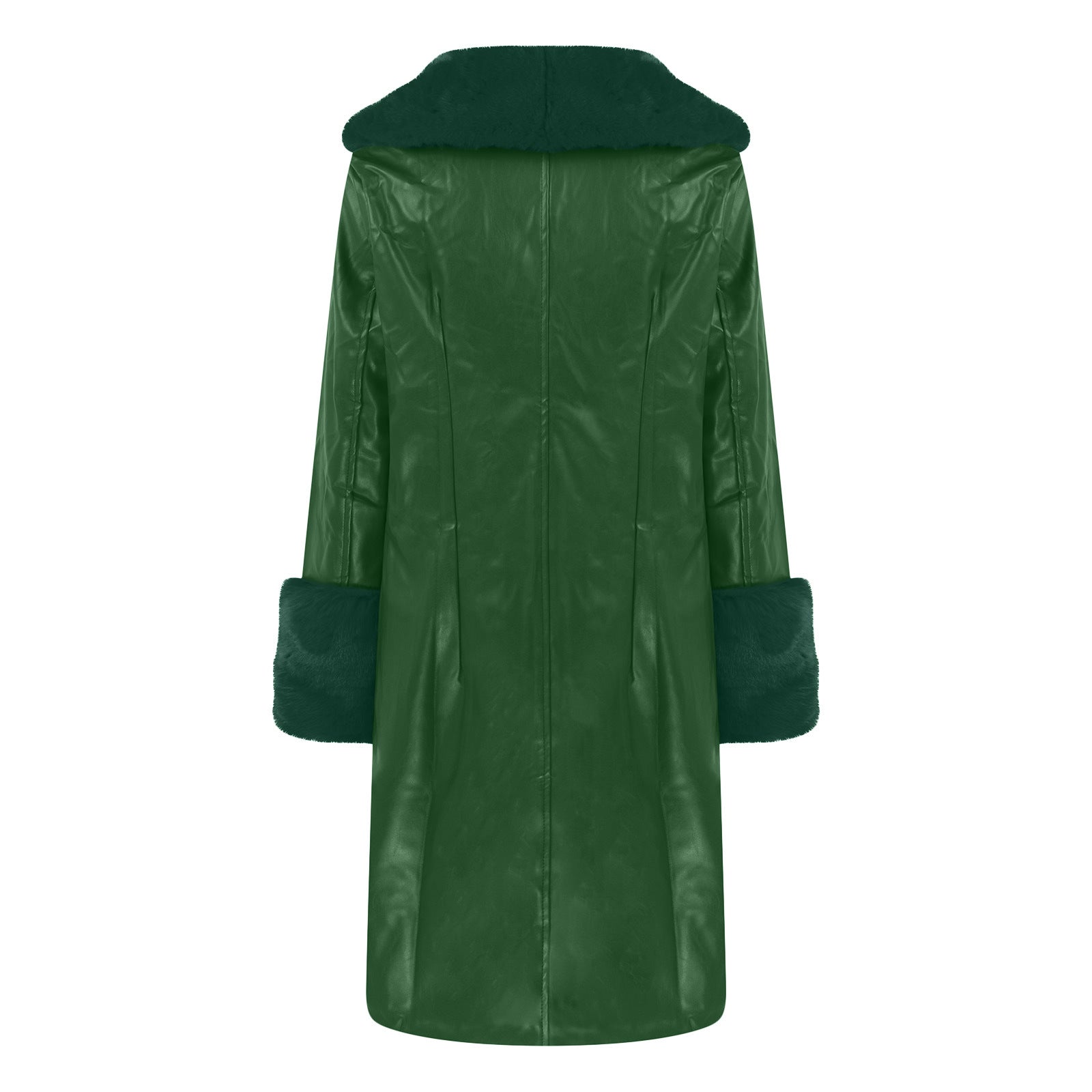 Lapel Long Coat Fur Collar Temperament Zipper Women PU Jacket