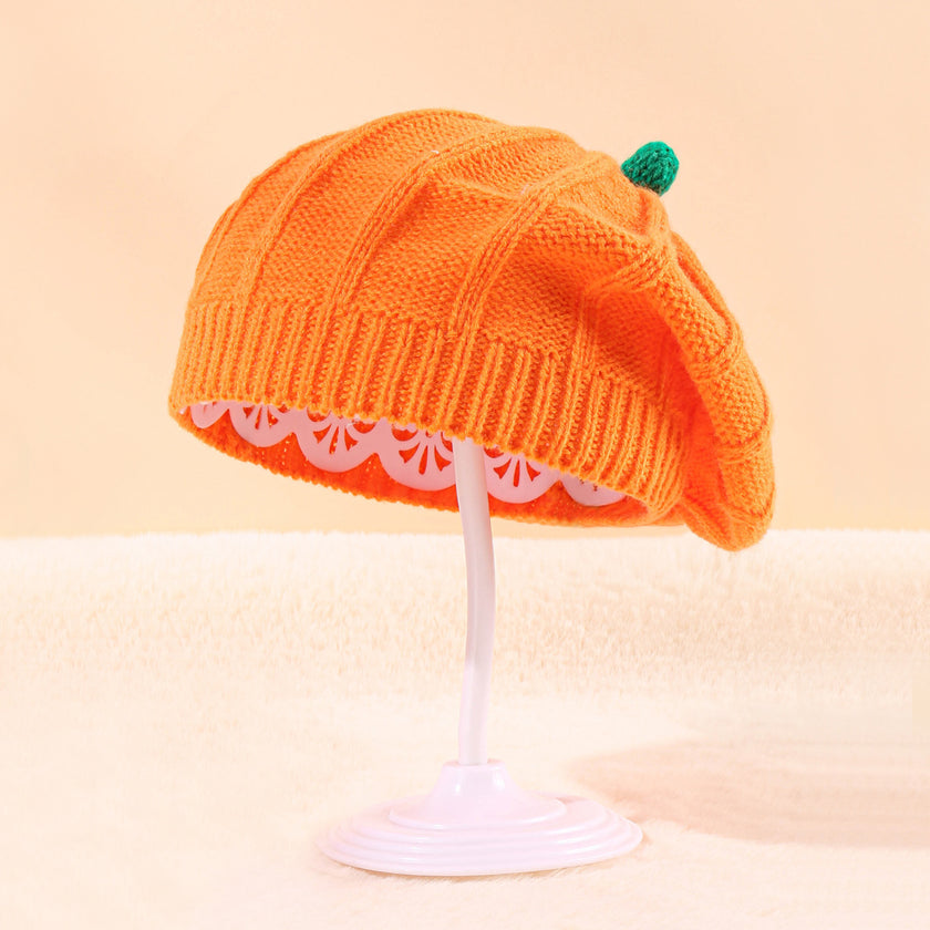 Halloween Pumpkin Parent Child Knitted Hat Warm And Cute Orange Beret