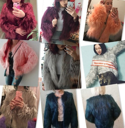 ladies fur coat long-sleeved women drift coat jacket wool coat V word collar