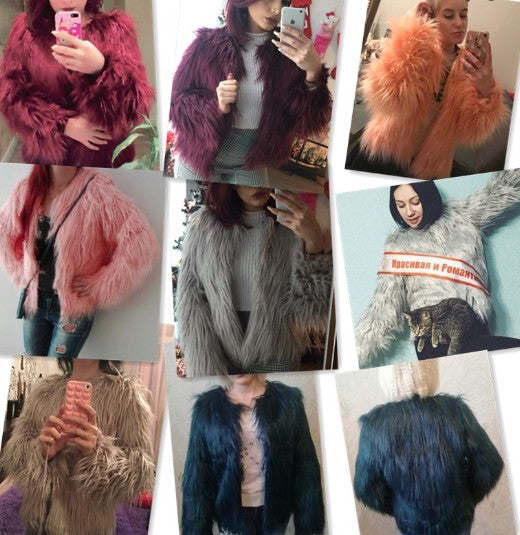 ladies fur coat long-sleeved women drift coat jacket wool coat V word collar