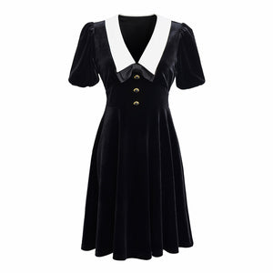 French Style Classic Style Black Velvet Dress