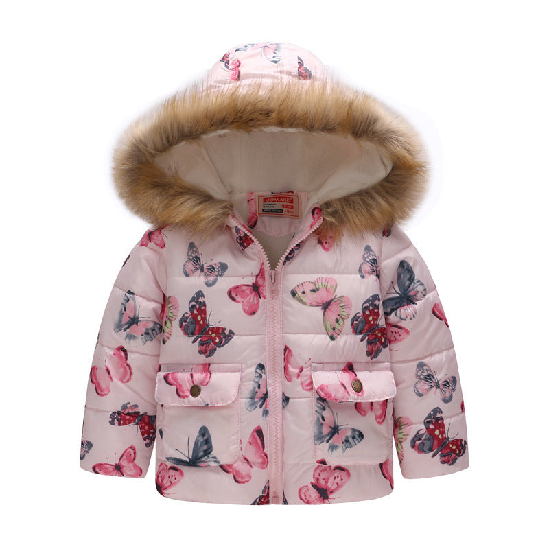 Printed hooded padded children's coat