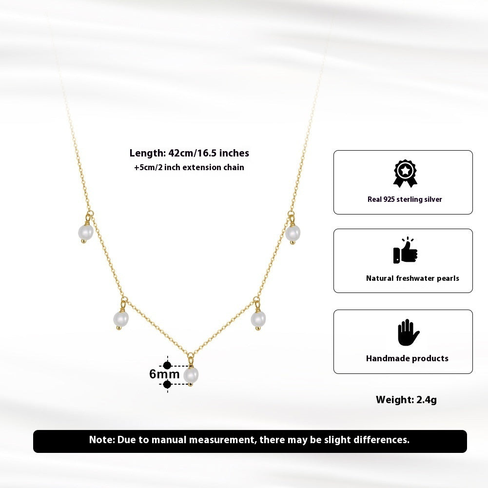 S925 Sterling Silver Necklace Natural Freshwater Pearl