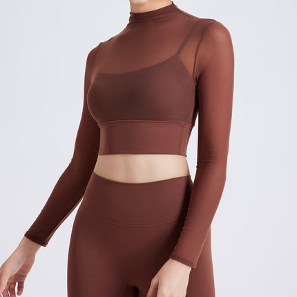 Mesh Yoga Clothes Long Sleeve With Chest Pad Quick-drying Sports Fitness Clothes