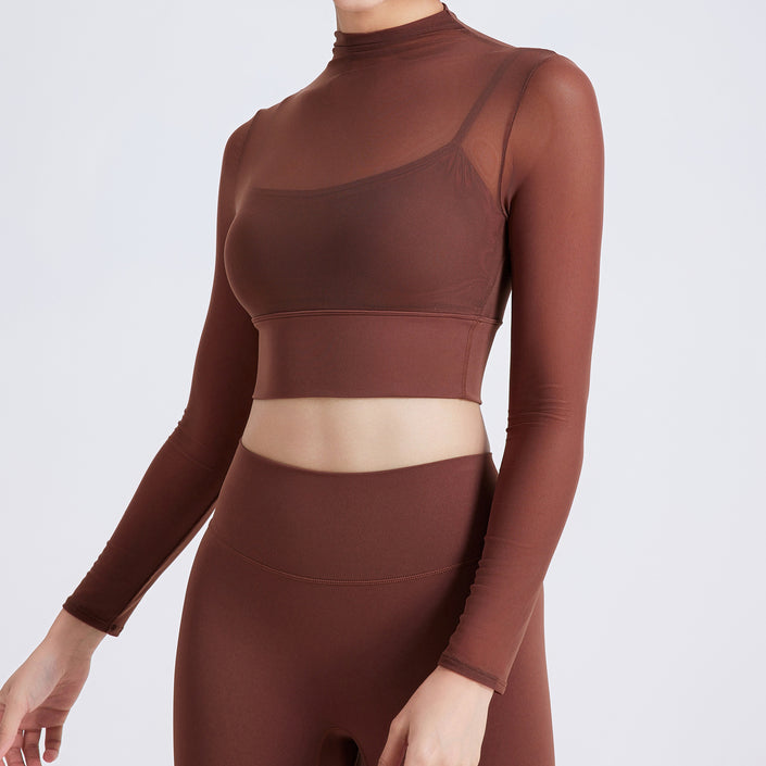 Mesh Yoga Clothes Long Sleeve With Chest Pad Quick-drying Sports Fitness Clothes