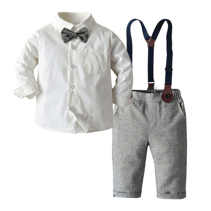 Children's Clothing Autumn And Winter Long Sleeve Cotton White Shirt Trousers Birthday Flower Children's Dress Boys Winter Suit