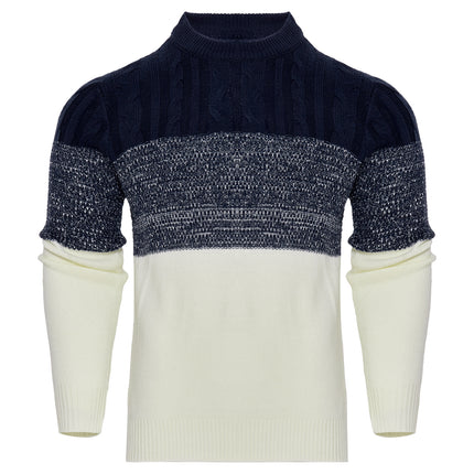 Men's Casual Color Block Long Sleeve Cable Knit Pullover Sweater