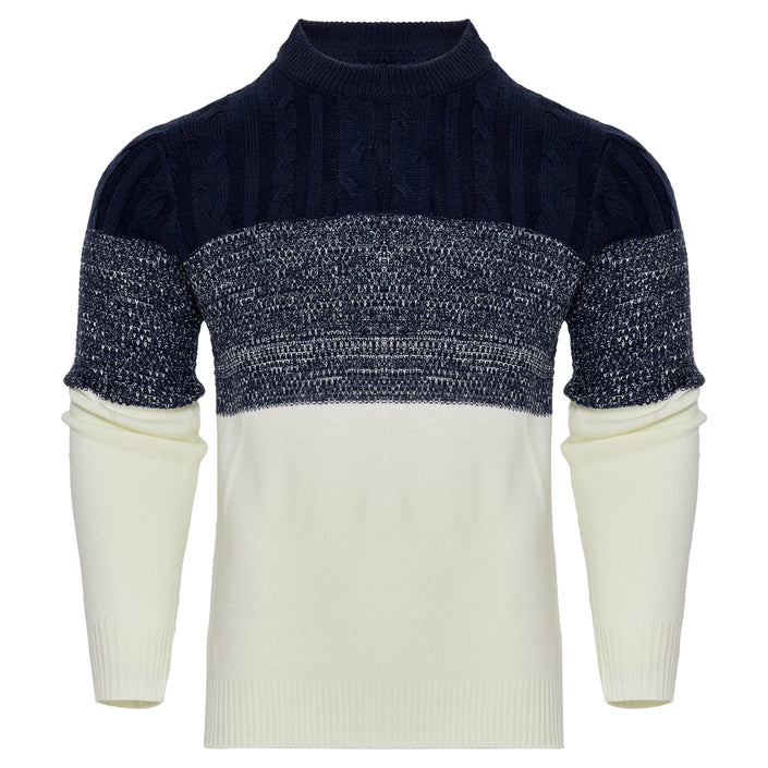 Men's Casual Color Block Long Sleeve Cable Knit Pullover Sweater