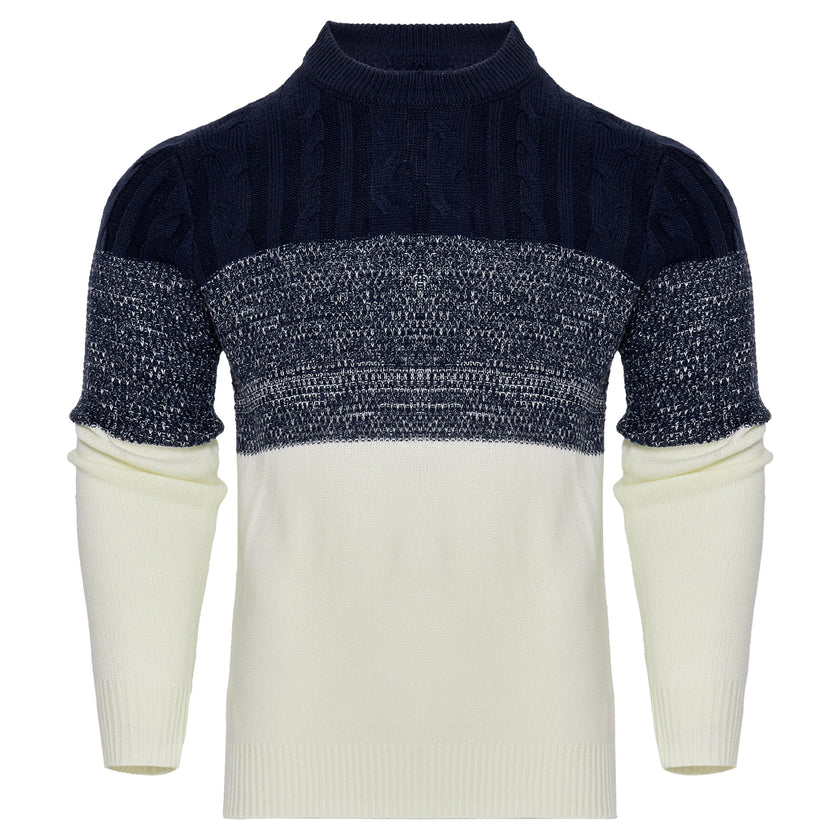 Men's Casual Color Block Long Sleeve Cable Knit Pullover Sweater