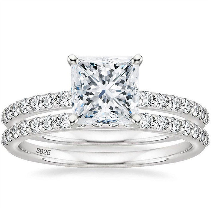 Bracelet S925 Inlaid Princess Zircon Women's 2 Karat Rhinestone Ring