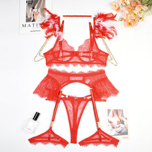 Feather Lace Chain Heavy Industry Underwear Suit In Stock Women