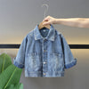 Single-breasted Girls' Bow Denim Coat