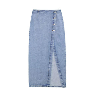 Summer Fashion High Waist A- Line Split Denim Skirt For Women