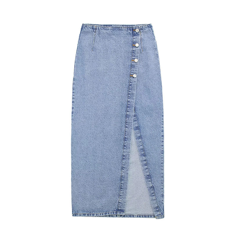 Summer Fashion High Waist A- Line Split Denim Skirt For Women