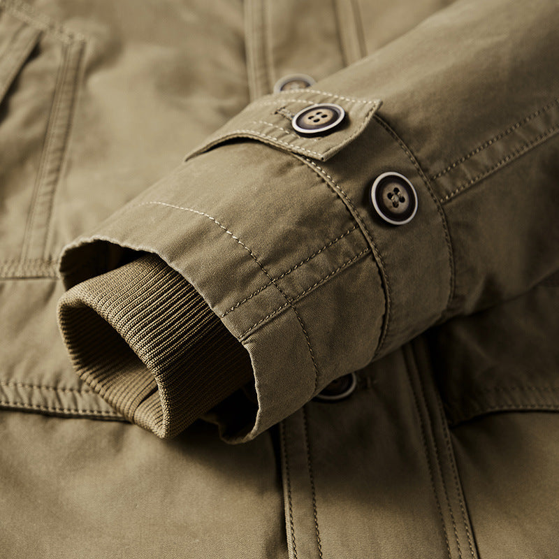 Removable Hooded Zipper Mid-Length Cotton Coat Men