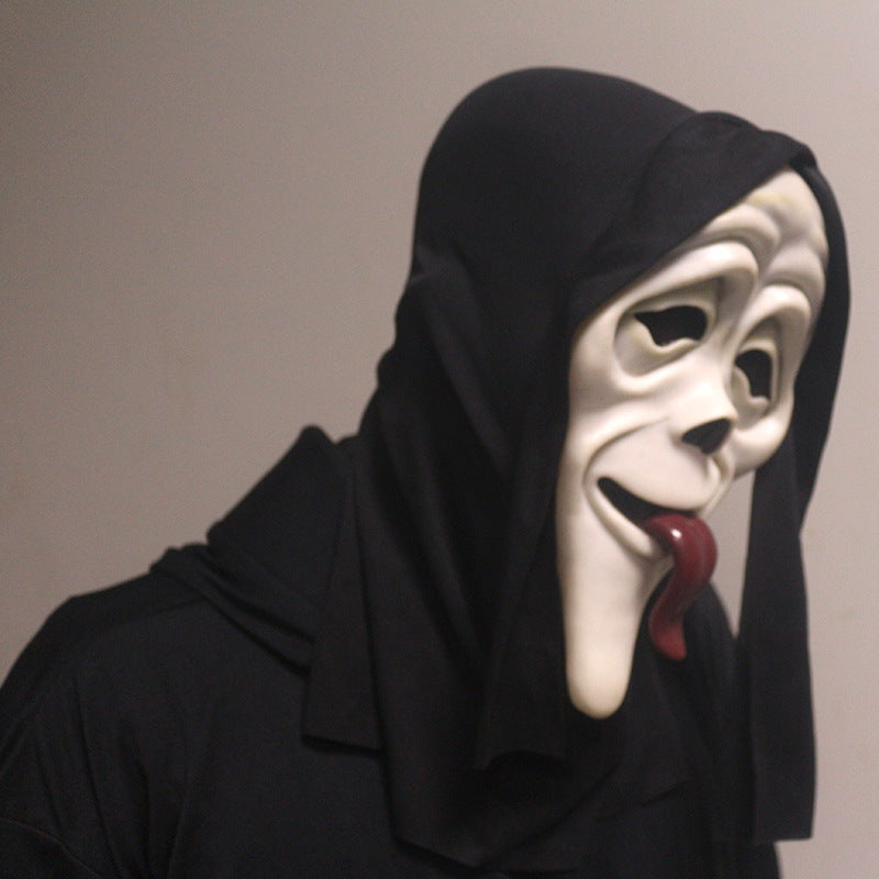 Halloween Horror Grimace Mask Red Tongue Black Face
