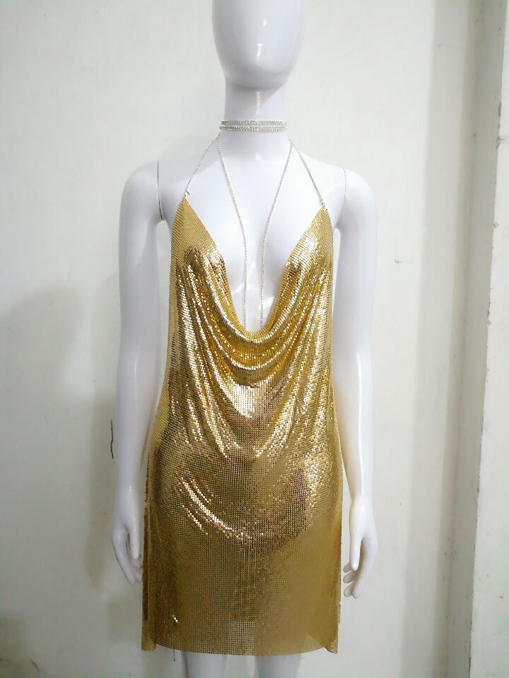 Metal Sequins Dress Rhinestone Women