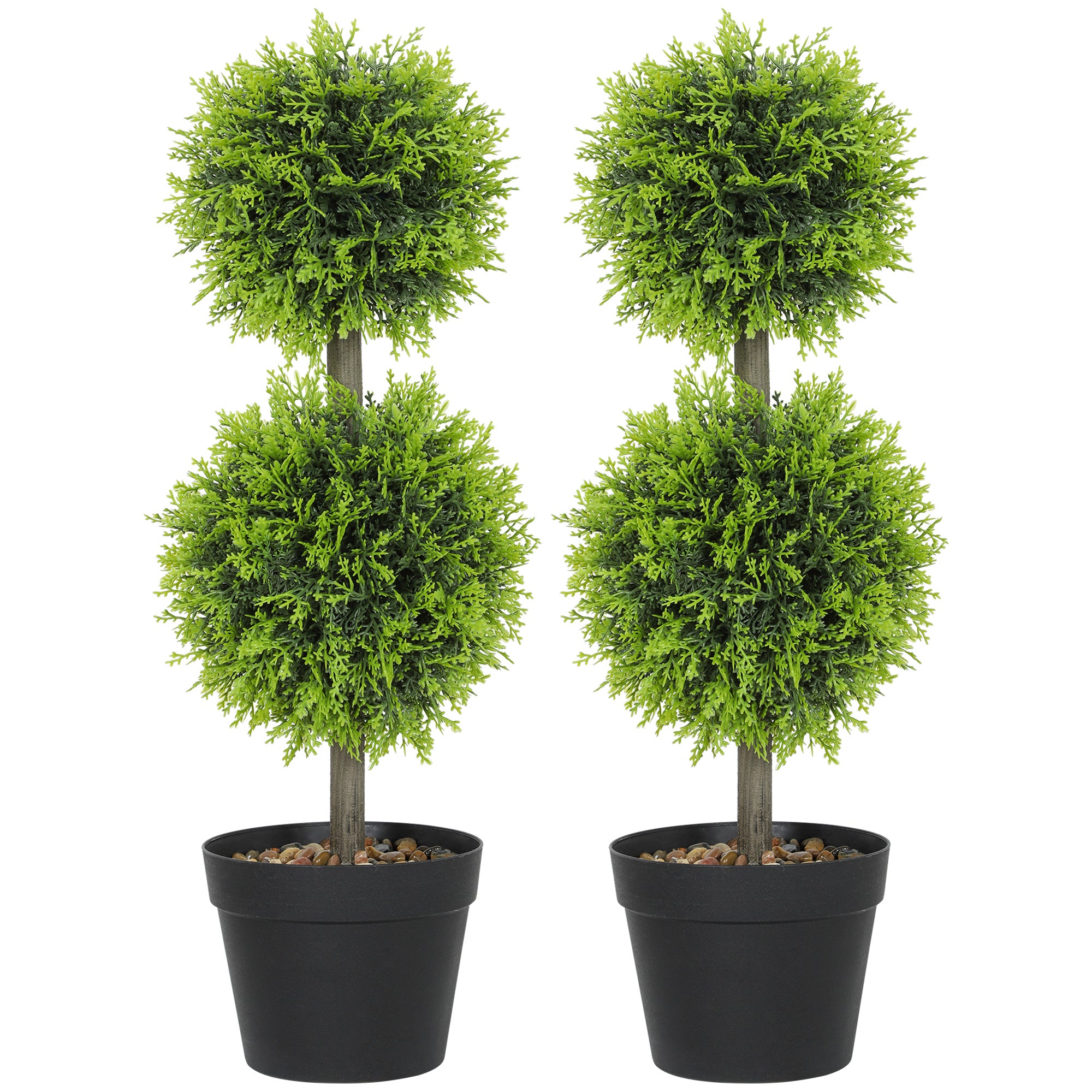 Set Of 2 Decorative Artificial Trees, Topiary Ball-shaped Boxwood Trees In Pot, Fake Plants For Home Indoor Outdoor Decor, 60cm, 2 Tree Balls