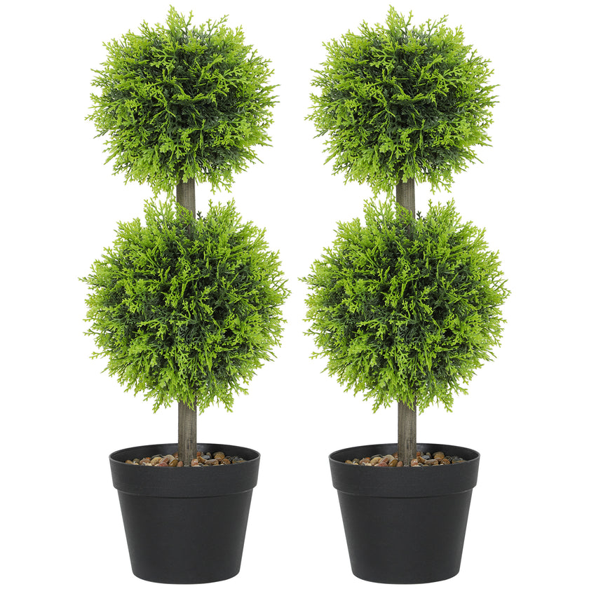 Set Of 2 Decorative Artificial Trees, Topiary Ball-shaped Boxwood Trees In Pot, Fake Plants For Home Indoor Outdoor Decor, 60cm, 2 Tree Balls