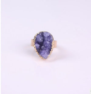 Natural Stone Agate Crystal Bud Women Rings  Rose Vintage Rings
