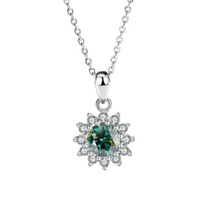 Women's Sterling Silver SUNFLOWER Diamond Pendant Moissanite Necklace