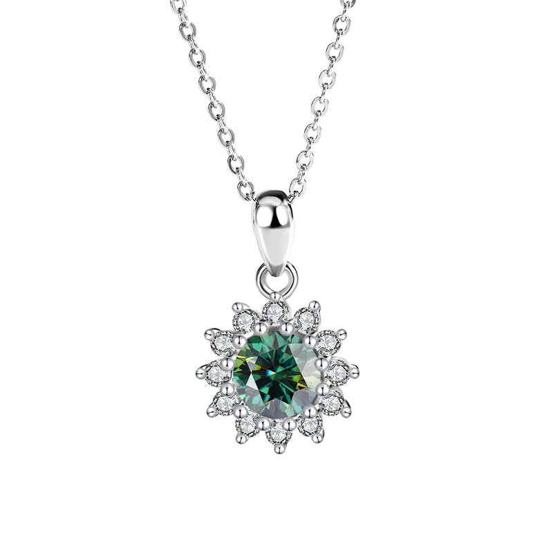 Women's Sterling Silver SUNFLOWER Diamond Pendant Moissanite Necklace