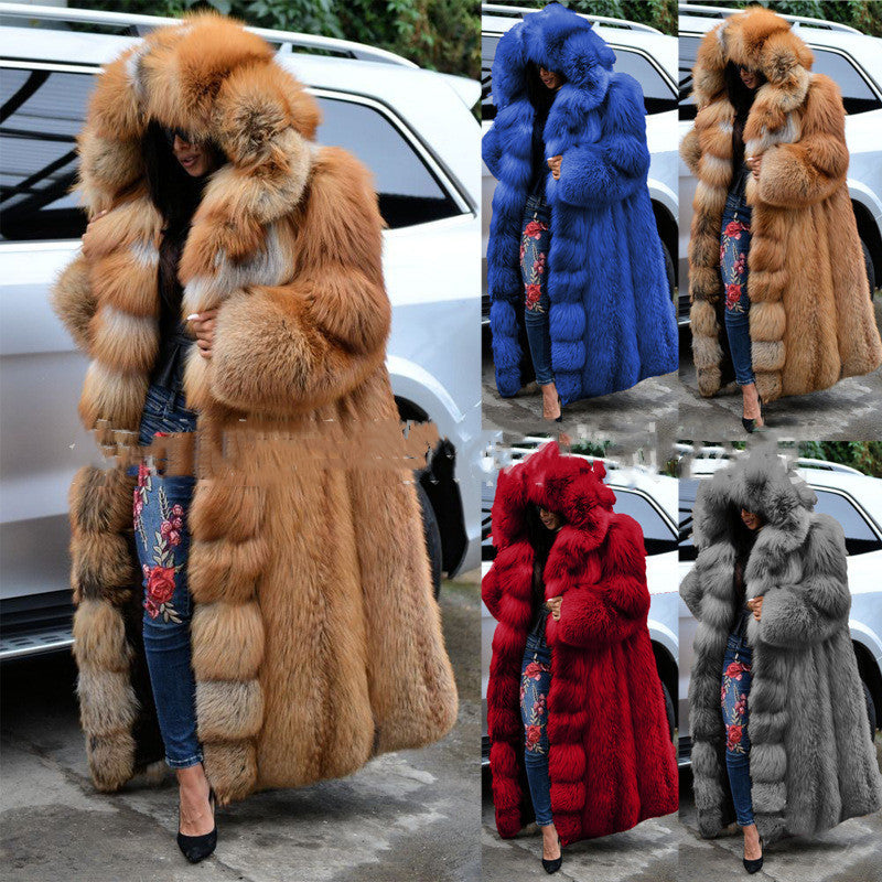 Faux Fur Coat Women Long Hooded Fur Coat alpscommerce long fashion warm coat