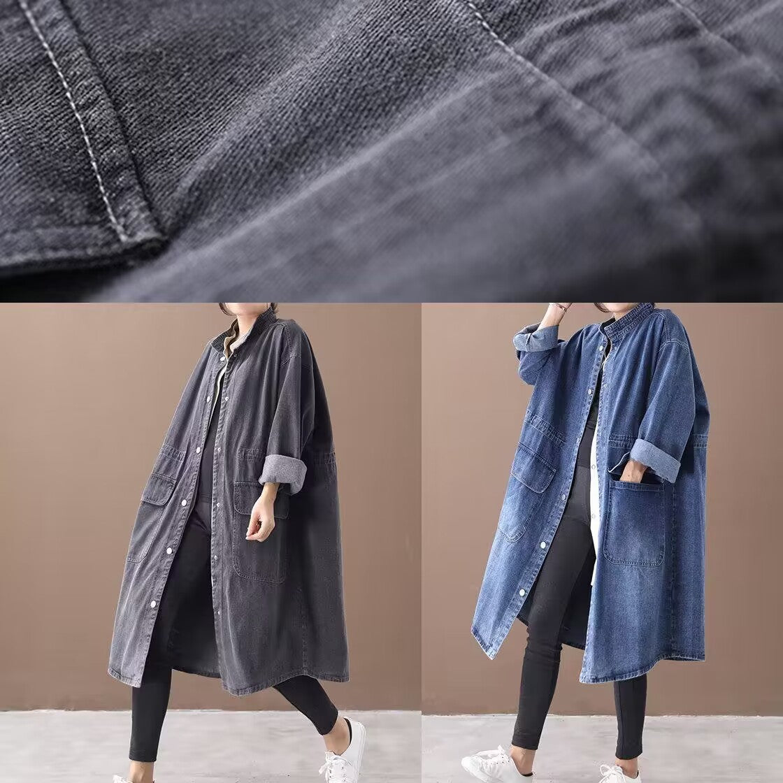 Fashionable Versatile Slimming Denim Shirt Dress Elegant Hong Kong Style Vintage Single-breasted Coat