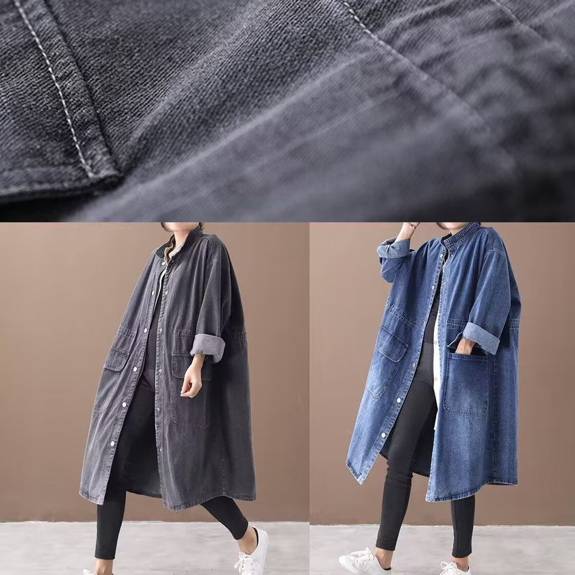 Fashionable Versatile Slimming Denim Shirt Dress Elegant Hong Kong Style Vintage Single-breasted Coat