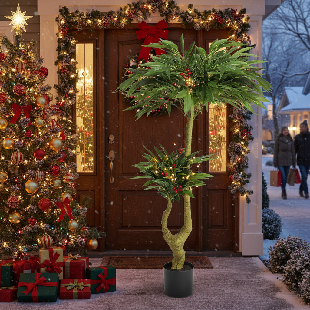 5FT Artificial Tree With Natural Foliage In Black Pot Willow Silk Indoor Plant For Home Office Living Room Decor Maintenance Free