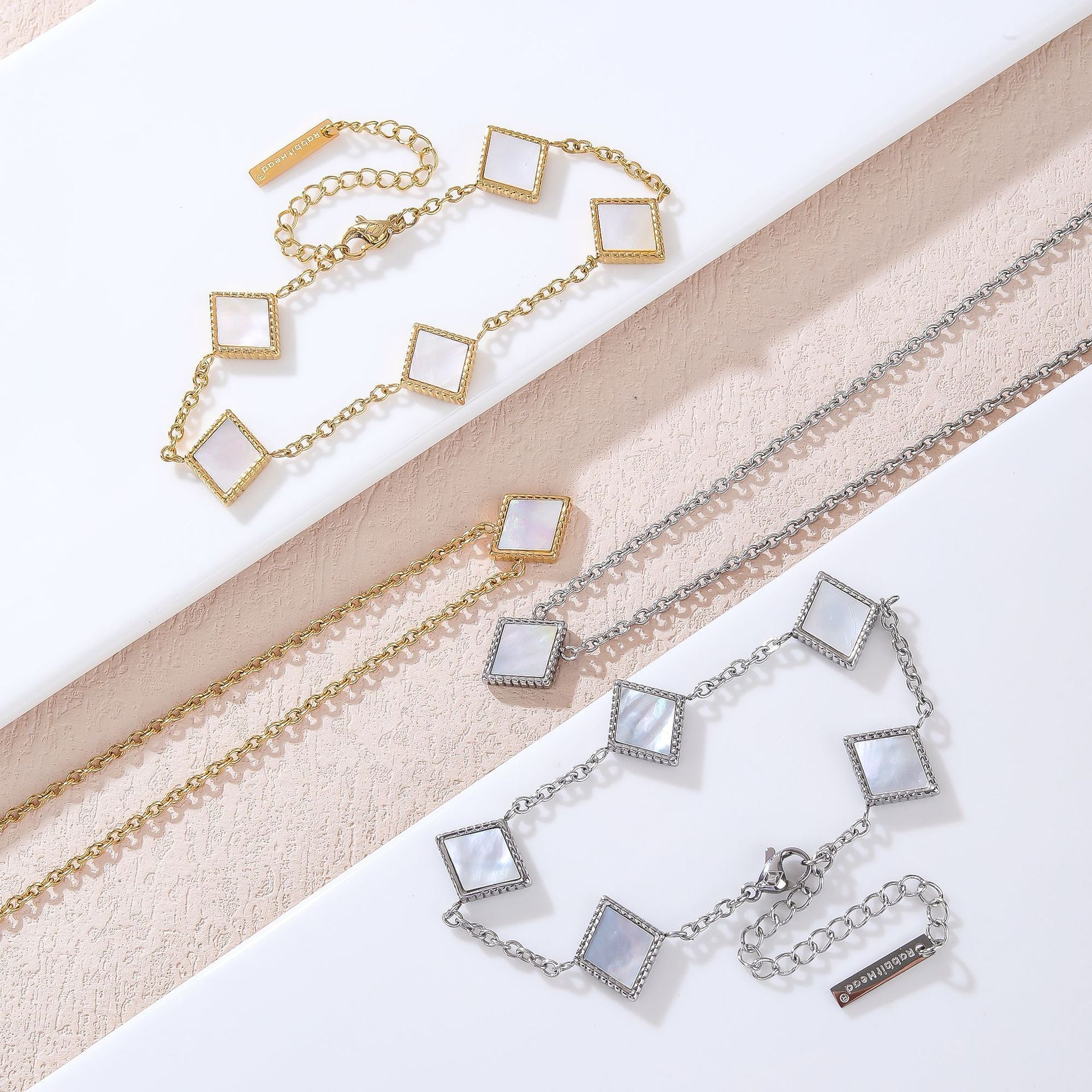 Square Natural White Shell Pendant Collarbone Necklace Bracelet