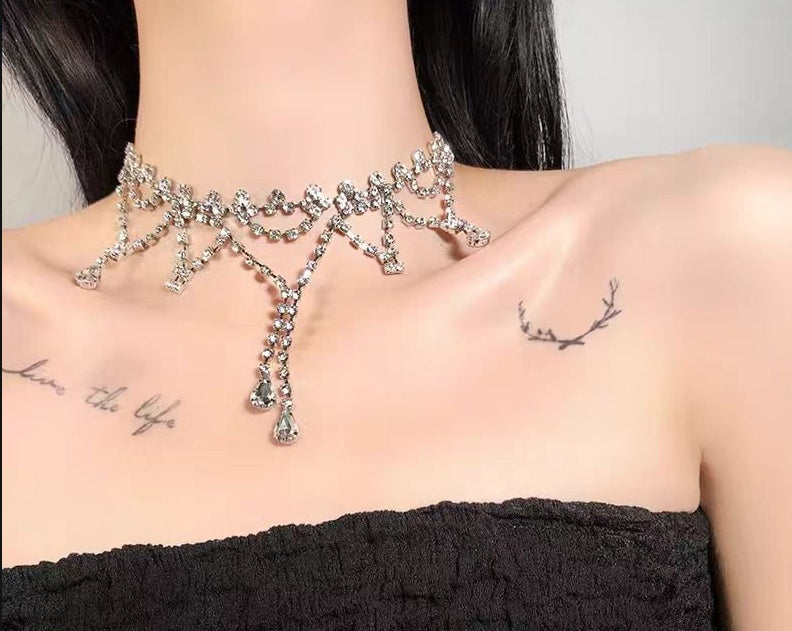 2025 New High End Design Full Diamond Water Diamond Necklace
