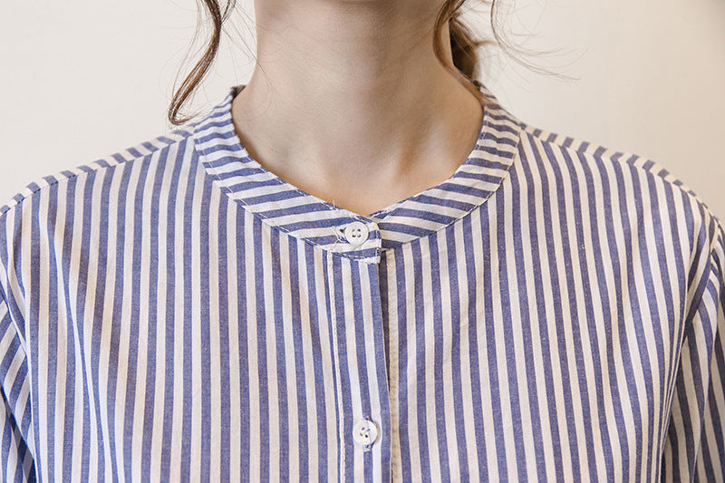 Spring and Autumn maternity dress new Korean version of the pregnant women shirt skirt long-sleeved pregnant women shirt striped stand collar long dress