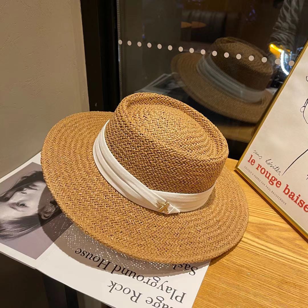 Summer Straw Hat Women Shade Beach Weave Flat Top