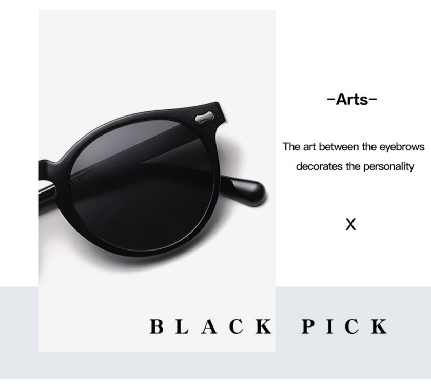 Literary retro round Japanese and Korean fashionable rice nail sunglasses