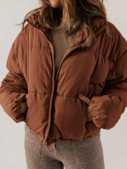 Winter Bread Coat New Thickened All-matching Warm Leisure Solid Color Stand-up Collar Cotton-padded Clothes Women