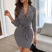Houndstooth Printed Dress Slim Sexy V-neck Skirt