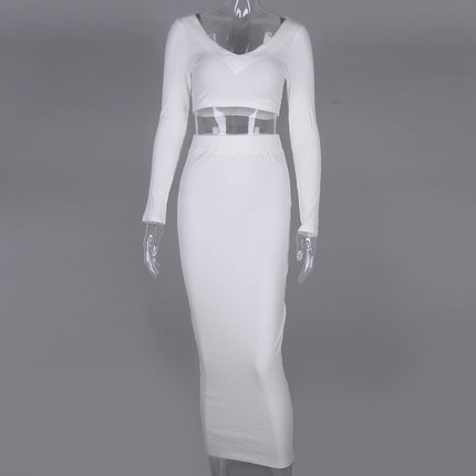 Cotton pit strip long sleeve two-piece skirt