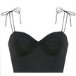 Pure color sexy lace-up pleated camisole women