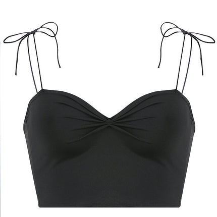 Pure color sexy lace-up pleated camisole women