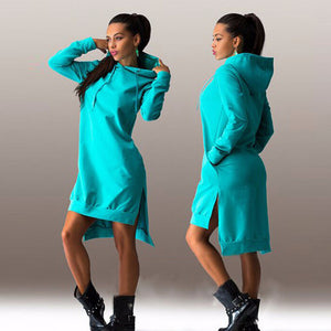 fashion irregular hooded long-sleeved dress sweater