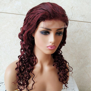 Brazilian Reality Wig Burgundy Lace Headgear 4x4 Loose Wave Lace Wig