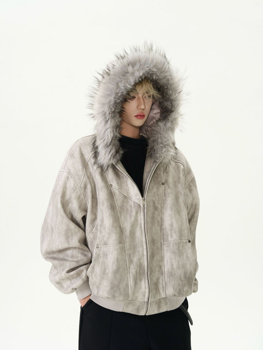 Hooded Large Fur Collar Cotton-padded Coat For Men Thick Warm Jacket