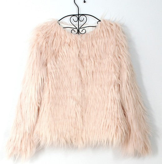 ladies fur coat long-sleeved women drift coat jacket wool coat V word collar