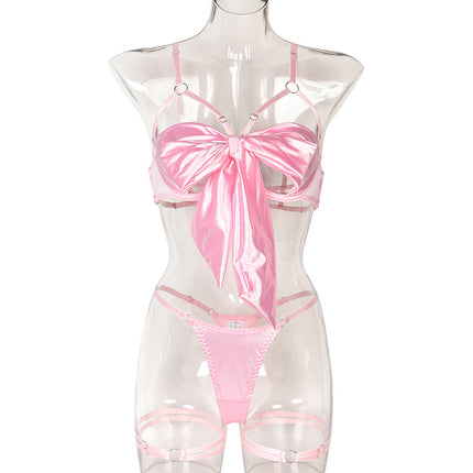 Summer Women's Clothing Bow Suspenders Underwear Three-piece Set
