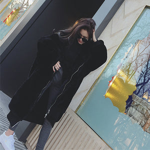 Rex Rabbit Fur Thickened Long Hooded Fur Coat Women