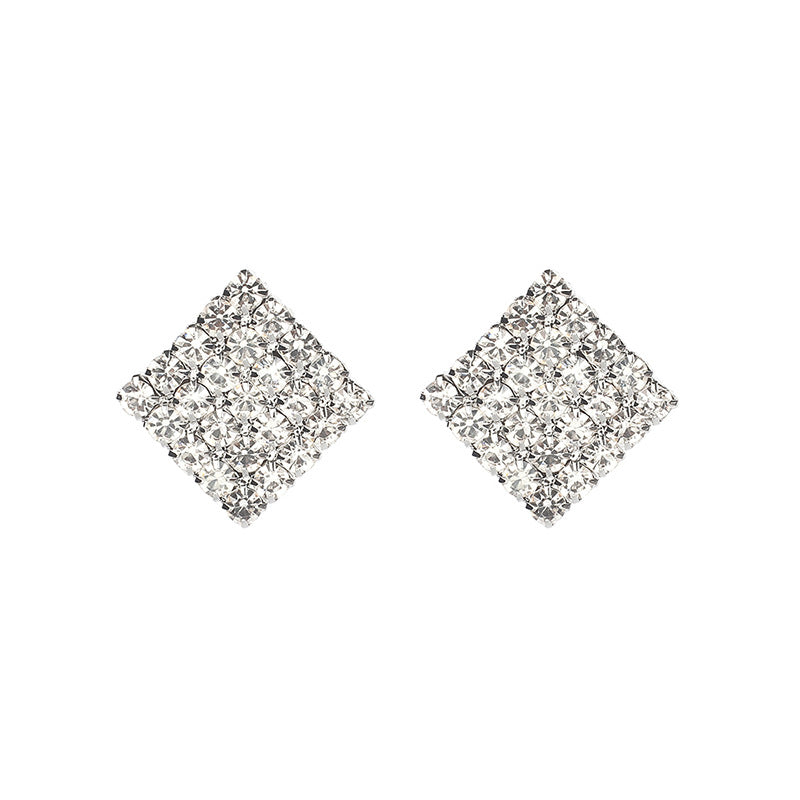Square Over 25 Silver Stud Rhinestone-encrusted Vintage Earrings