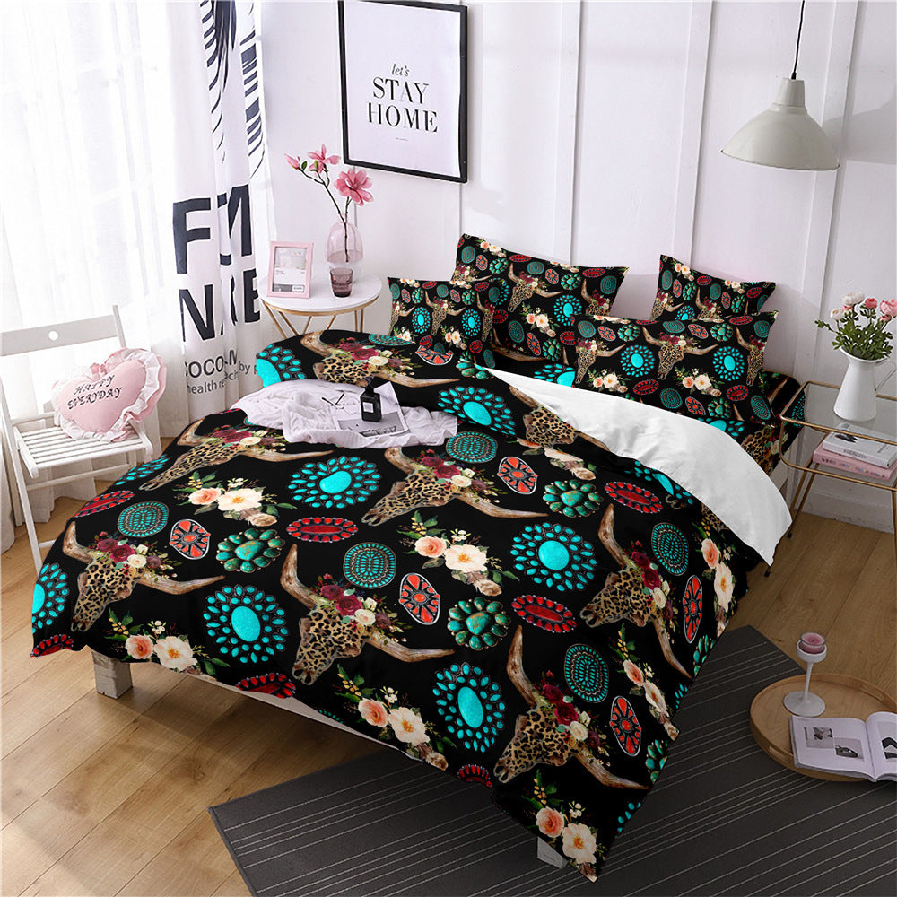 Household Fashion Simple Digital Printing Bedding Three-piece Set