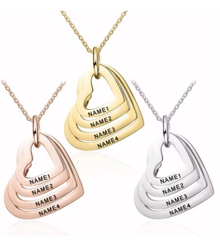 A Stainless Steel Heart-shaped Necklace Engraved With Family Personality And A Heart Shape