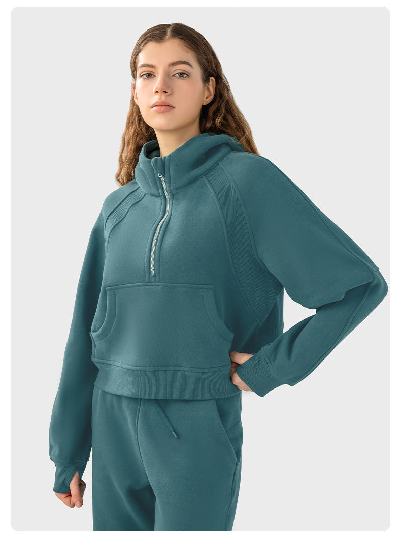 Hoodie Half Zipper Sweater Women's Short Casual Loose All-Match Sports Top